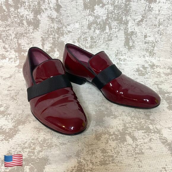 Celine Patent Leather Loafers with Grosgrain Ribbon in Burgundy - Picture 1 of 9
